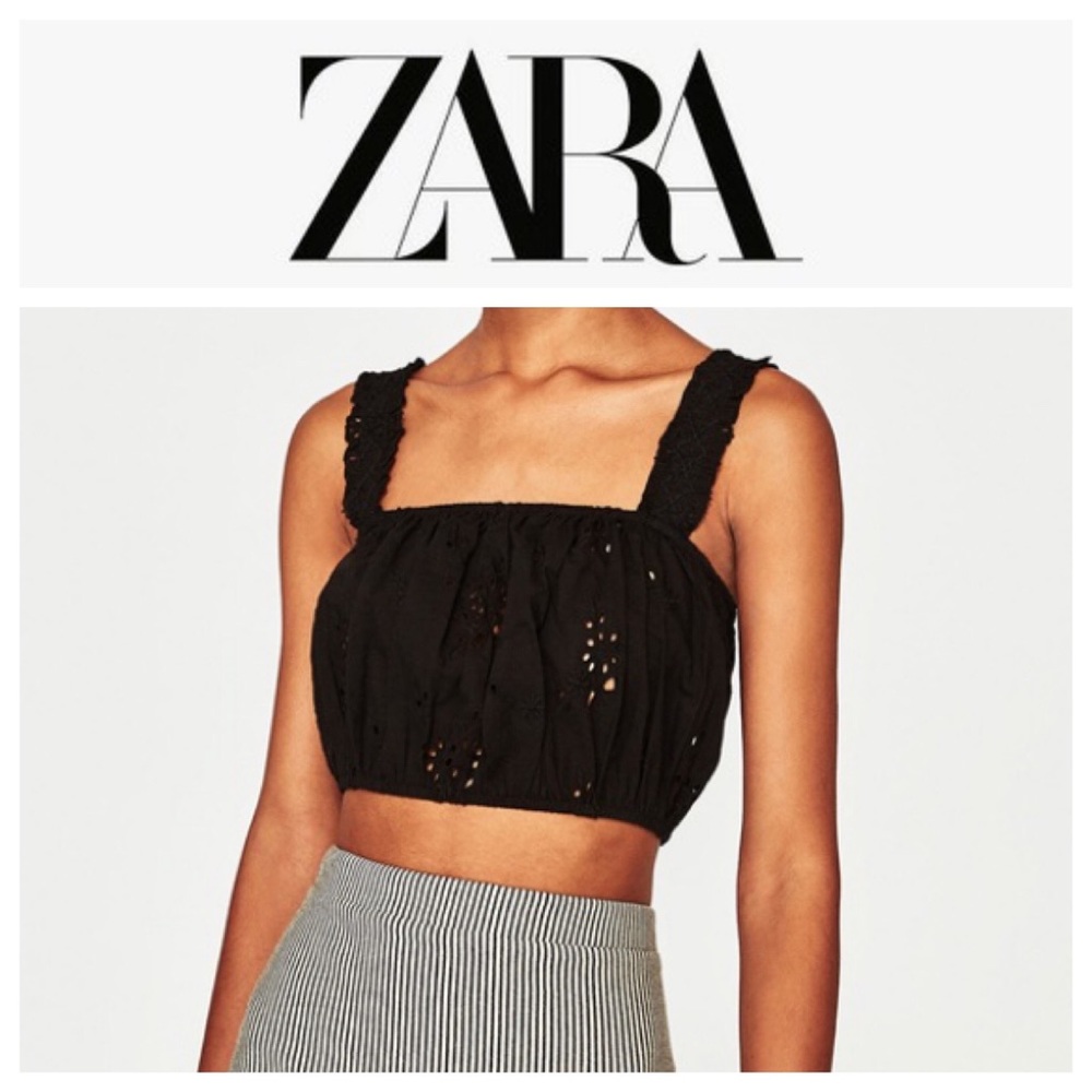 Zara Eyelet cutout bubble crop top small EUC